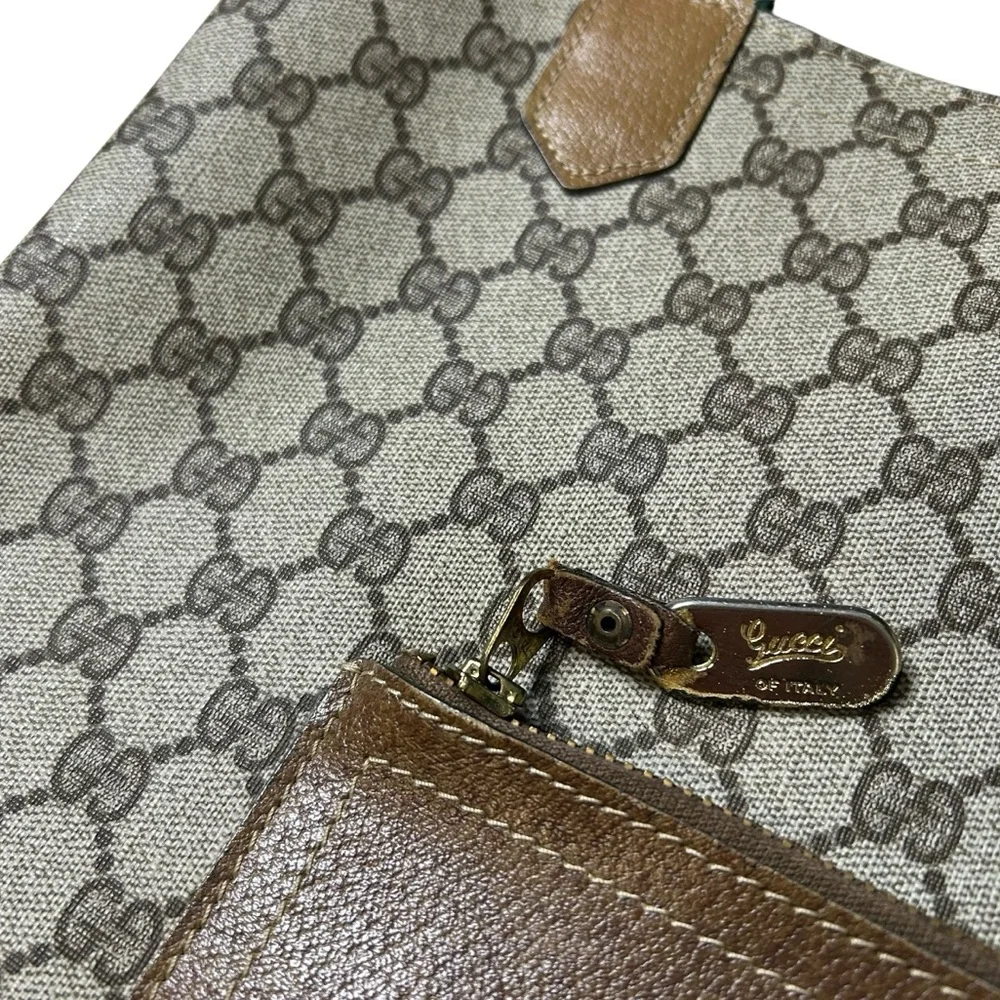 GUCCI Vintage GG Supreme Web Tote Bag Monogram Canvas Brown Leather Italy - Picture 6 of 16
